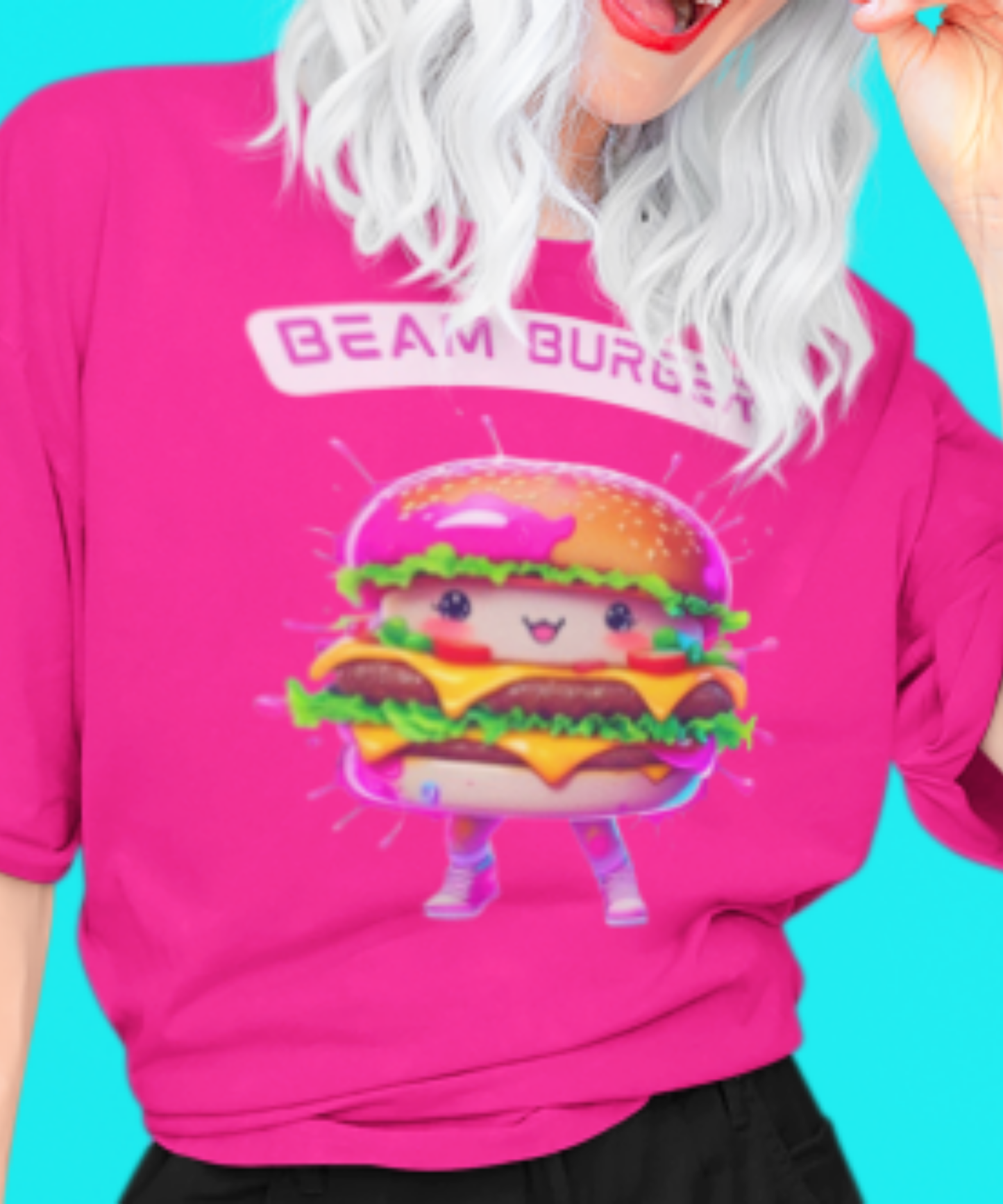 Beam Burger – Neon Buns & Big Smiles Tee Great Gift for Foodies Premium Unisex Crewneck T-shirt | Bella + Canvas 3001