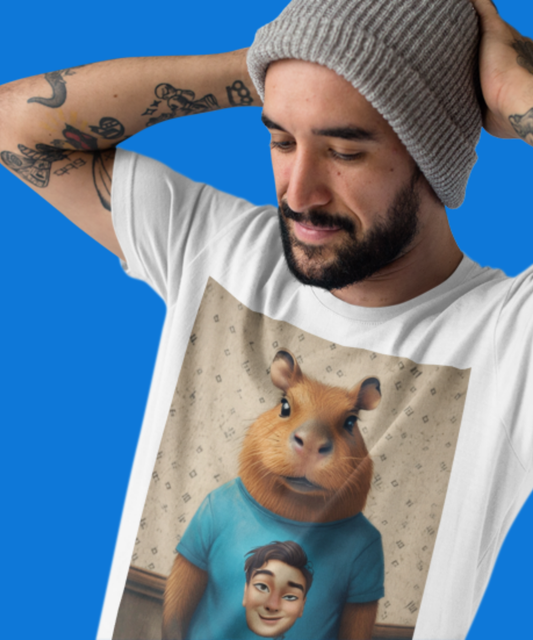 Funny Capybara Wearing Human | Premium Unisex Crewneck T-shirt | Bella + Canvas 3001