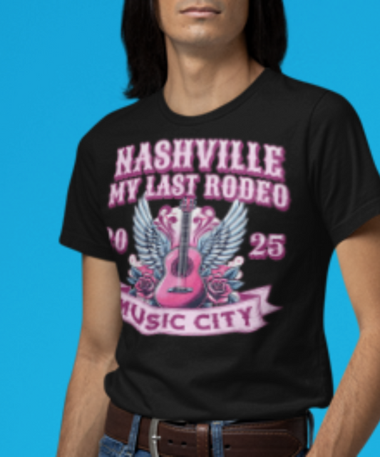 🎸 My Last Rodeo 2025: Neon Music City Guitar Tee Premium Unisex Crewneck T-shirt | Bella + Canvas 3001