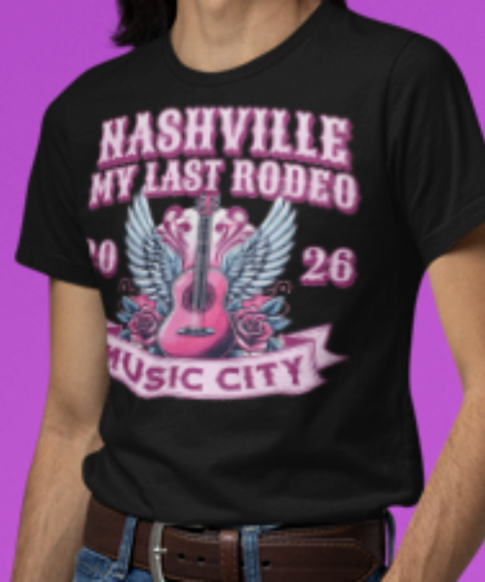 🎸 My Last Rodeo 2026: Neon Music City Guitar Tee  Premium Unisex Crewneck T-shirt | Bella + Canvas 3001