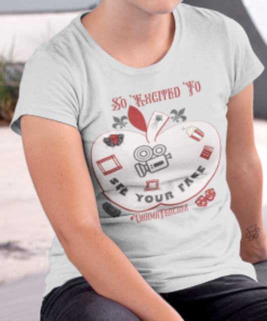 Back to School Apple Design Drama Props Drama Teacher "So Excited To See Your Face" Great Gift for Drama Teacher Premium Unisex Crewneck T-shirt | Bella + Canvas 3001