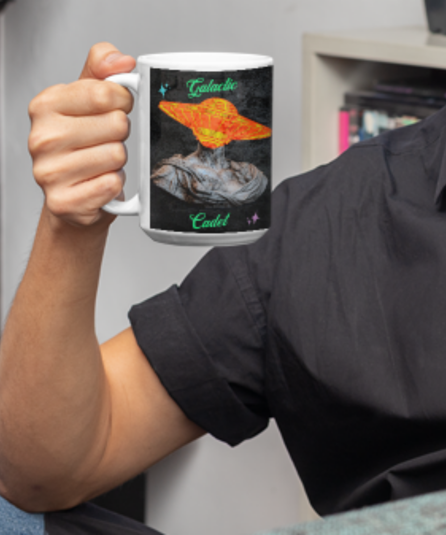 Cosmic Space Explorer Coffee Cup – Sci-Fi Astronaut Gift for Space Lovers Galactic Cadet White 15oz Ceramic Mug