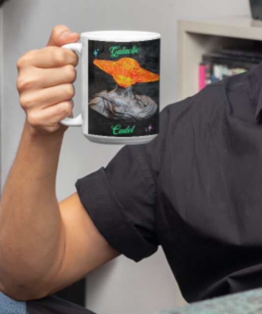 Cosmic Space Explorer Coffee Cup – Sci-Fi Astronaut Gift for Space Lovers Galactic Cadet White 15oz Ceramic Mug