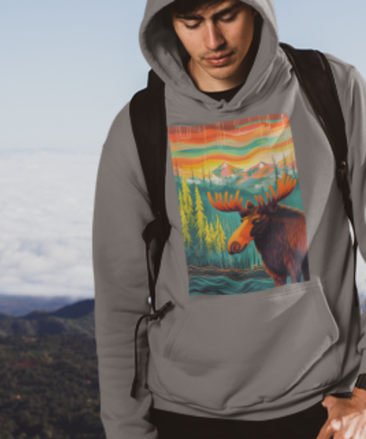 Moose with Vibrant Scenery Great gift for Moose lovers | Classic Unisex Pullover Hoodie | Gildan® 18500
