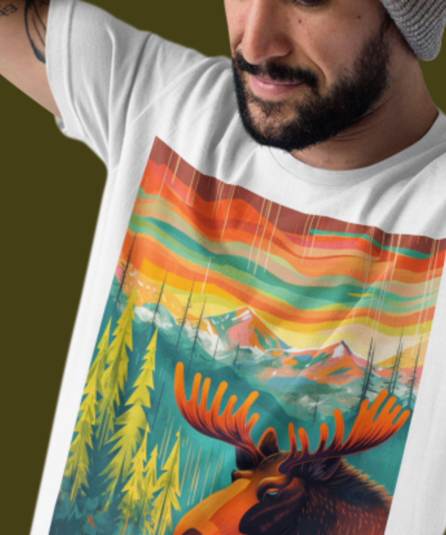 Abstract Moose Illustration with Vibrant Scene | Women's Relaxed T-Shirt | Bella + Canvas 6400