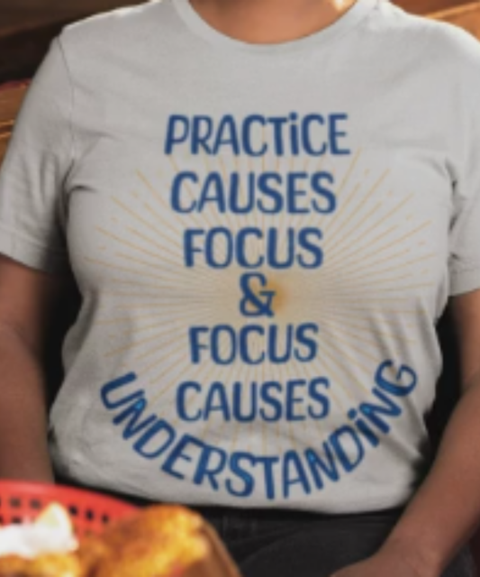 Navy Lettering with Gold Accents Practice Causes Focus & Focus Causes Understanding Positive Vibes Great Gift for Teachers Premium Unisex Crewneck T-shirt | Bella + Canvas 3001