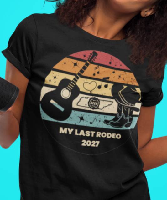My Last Rodeo 2027 Destination Nashville Bachelor or Bachelorette Party Shirt | Great Gift for Bride Bridesmaids Bridal Party Groom Groomsmen Groom Party | Premium Unisex Crewneck T-shirt | Bella + Canvas 3001