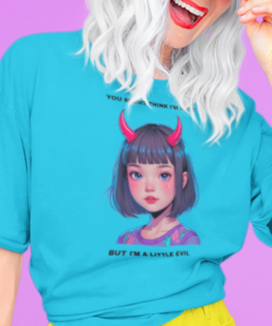 Too Cute for Hell: Lil’ Devil Girl Great Gift for Mischievous Girls Premium Unisex Crewneck T-shirt | Bella + Canvas 3001