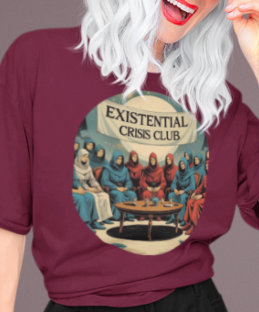Existential Crisis Club Congregation T‑Shirt – We Gather to Angst in Robes Premium Unisex Crewneck T-shirt | Bella + Canvas 3001
