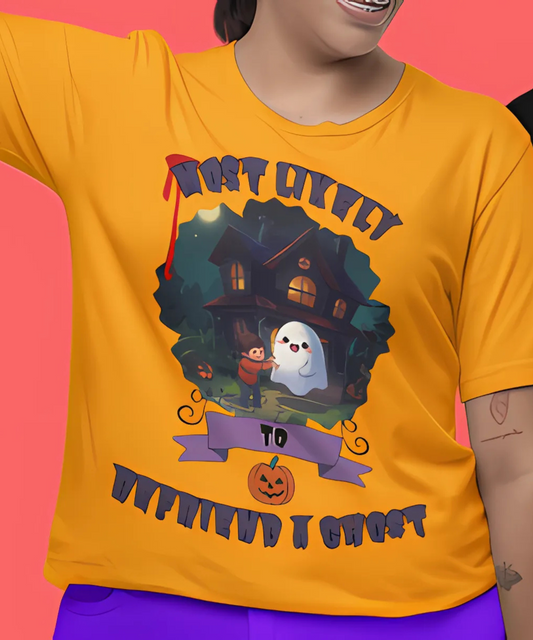 Most Likely To Befriend a Ghost T-Shirt – Graphic Tee for Halloween Group Event Graphic Tee for Office Humor, Friend's Events and Work Gifts Premium Unisex Crewneck T-shirt | Bella + Canvas 3001