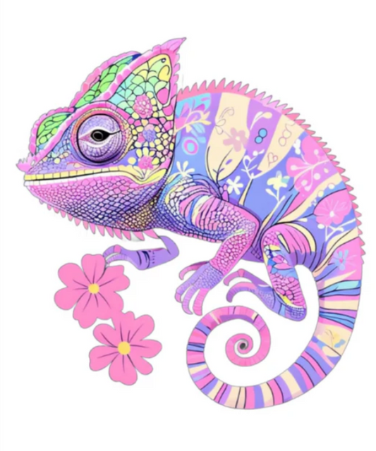 Chameleon lovers. Great gift for Chameleon enthusiasts. Pastels and flowers. Fine Art Poster
