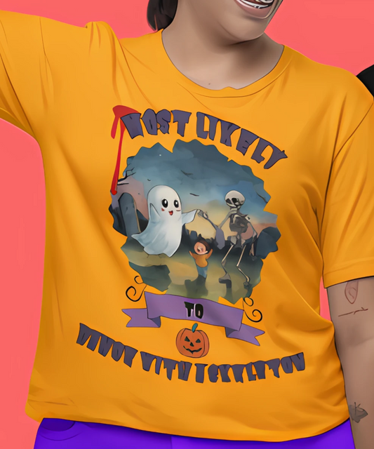 Most Likely To Dance With A Skeleton T-Shirt – Graphic Tee for Halloween Group Event Graphic Tee for Office Humor, Friend's Events and Work Gifts Premium Unisex Crewneck T-shirt | Bella + Canvas 3001