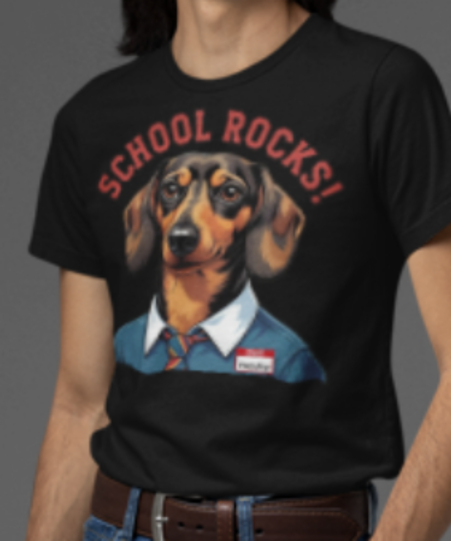 School Rocks! Faculty Dachshund Great Gift for Dachshund Lovers Premium Unisex Crewneck T-shirt | Bella + Canvas 3001