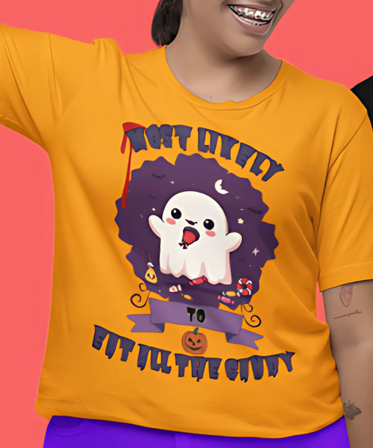 Most Likely To Eat All The Candy T-Shirt – Graphic Tee for Halloween Group Event Graphic Tee for Office Humor, Friend's Events and Work Gifts Premium Unisex Crewneck T-shirt | Bella + Canvas 3001