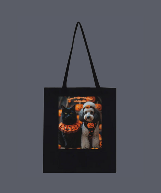 Happy Freggin Halloween Hoomans – Grumpy Cat & Poodle Totebag Great Gift for Animal Lovers | Classic Tote Bag