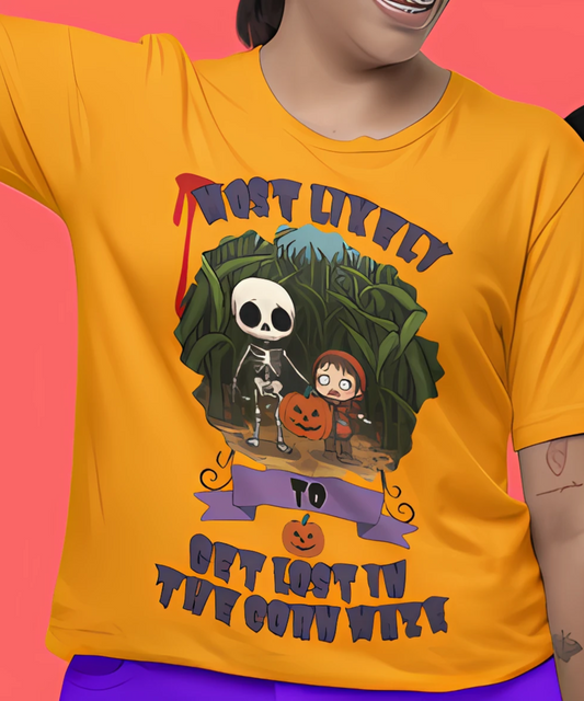 Most Likely To Get Lost In The Corn Maze T-Shirt – Graphic Tee for Halloween Group Event Graphic Tee for Office Humor, Friend's Events and Work Gifts Premium Unisex Crewneck T-shirt | Bella + Canvas 3001