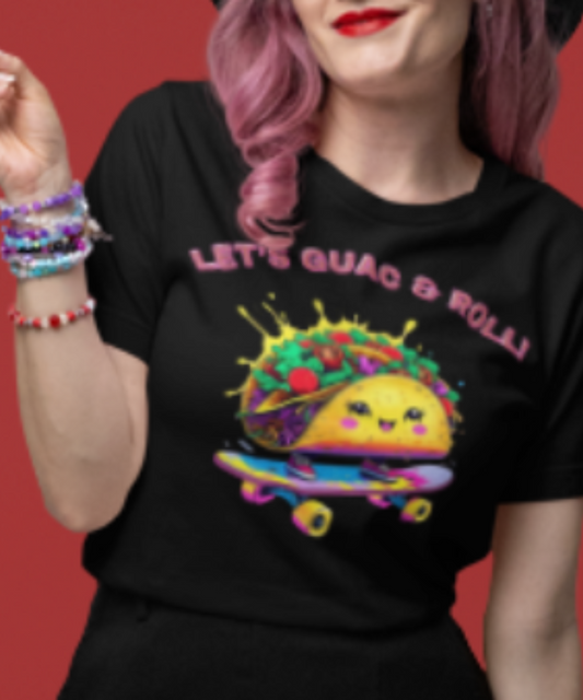 Let's Guac & Roll! The Happy Grinder Taco Tee Great Gift for Taco Lovers Premium Unisex Crewneck T-shirt | Bella + Canvas 3001