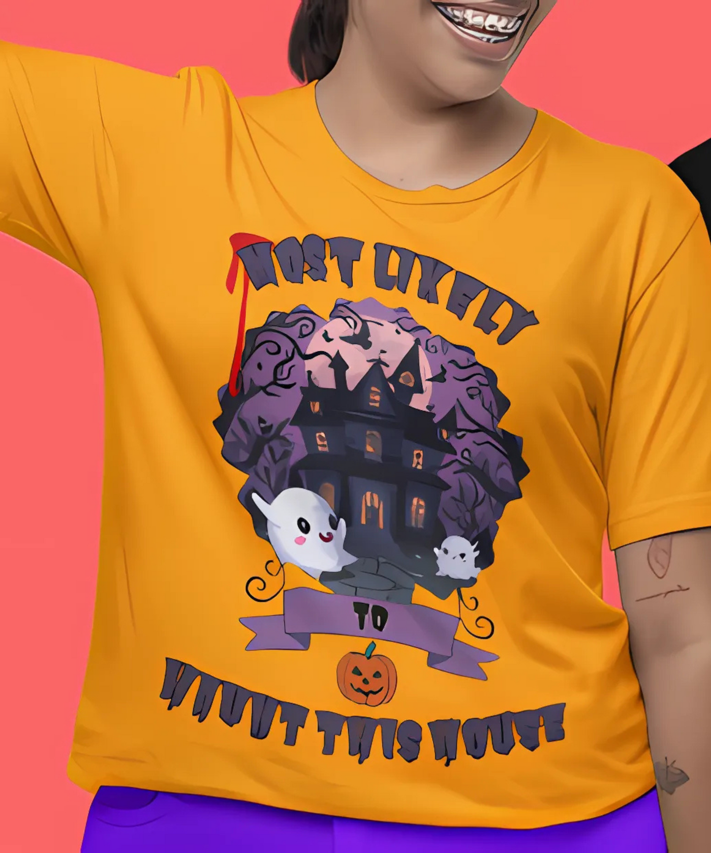 Most Likely To Haunt This House T-Shirt – Graphic Tee for Halloween Group Event Graphic Tee for Office Humor, Friend's Events and Work Gifts Premium Unisex Crewneck T-shirt | Bella + Canvas 3001