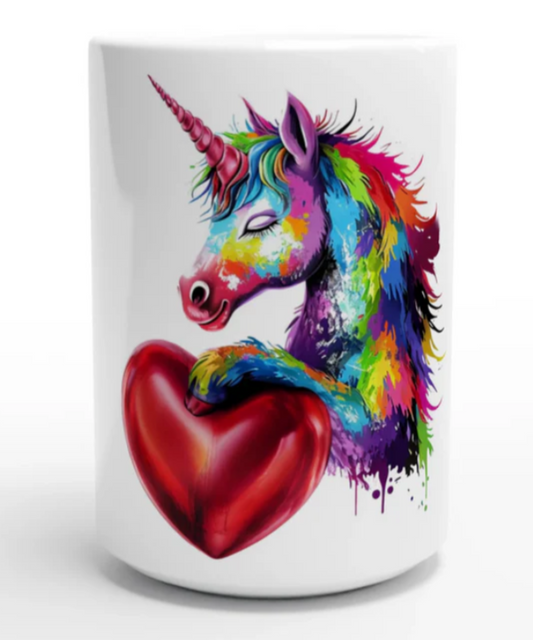 Wild Majestic Unicorn Bubble Heart Great Gift for Unicorn Lovers White 15oz Ceramic Mug