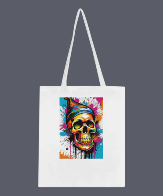 Bold & Fun Design — The Neon Skull in a Beanie Blends Edgy and Playful, Perfect for Self-Expression | Great Gift for Skull Art Lovers | Classic Tote Bag Whie