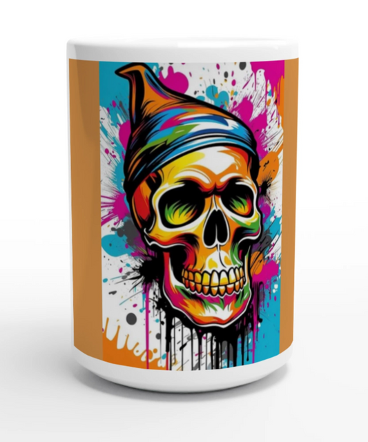 Bold & Fun Design — The Neon Skull in a Beanie Blends Edgy and Playful, Perfect for Self-Expression | Great Gift for Skull Art Lovers | White 15oz Ceramic Mug