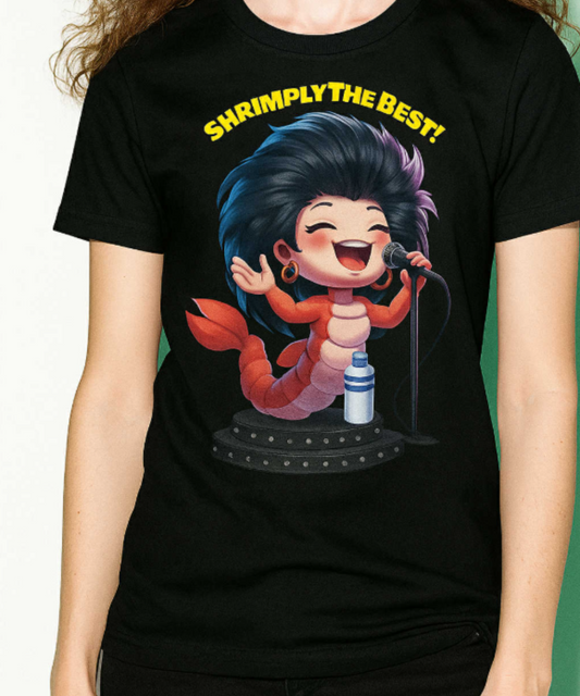 “Shrimply the Best” – Rock Out With Your Prawns Out! 80's Rock Band Style Shrimp Tee Premium Unisex Crewneck T-shirt | Bella + Canvas 3001