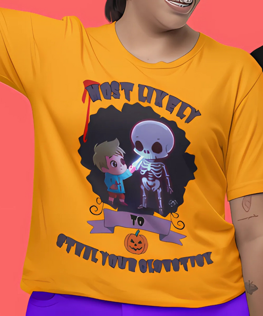 Most Likely To Steal Your Glowstick T-Shirt – Graphic Tee for Halloween Group Event Graphic Tee for Office Humor, Friend's Events and Work Gifts Premium Unisex Crewneck T-shirt | Bella + Canvas 3001